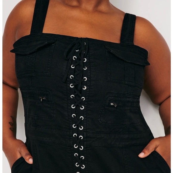 Good American Lace-Up Utility Twill Jumpsuit - Picture 4 of 14